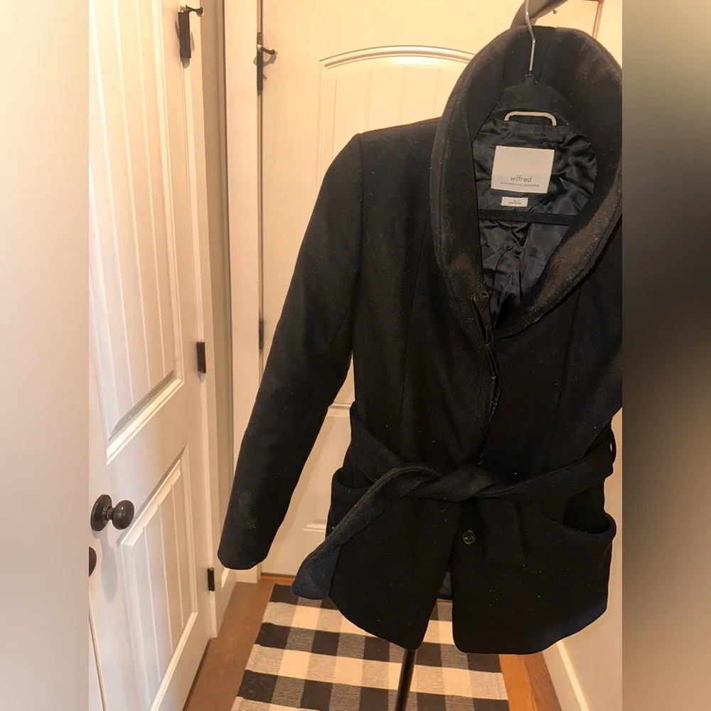 Aritzia Wilfred Wool Cashmere Blend Size‎ XS Women's Black Belted Coat
